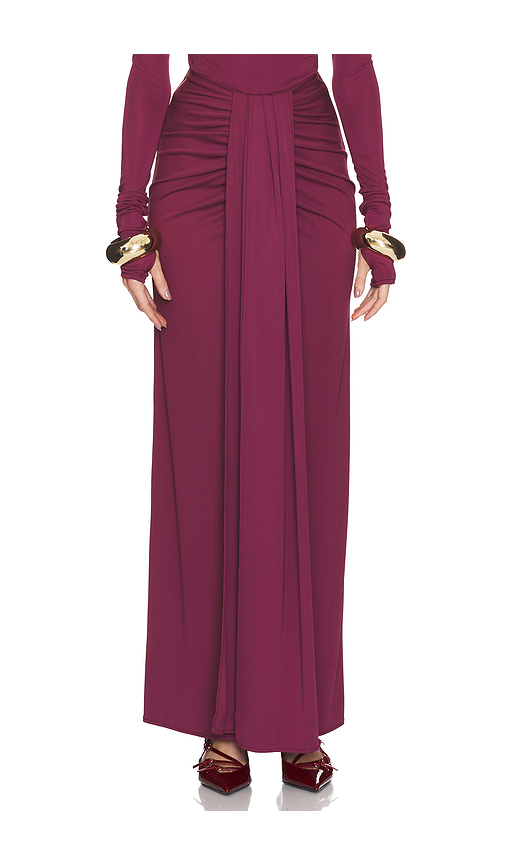 Helsa Matte Jersey Long Wrap Skirt in Wine. Size XS. Also in XXS.