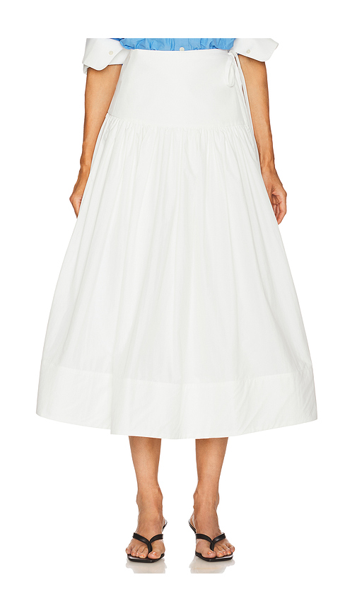 Helsa Midi Wrap Skirt in Tech Poplin in White. Size M. Also in L, S, XL, XS, XXS.