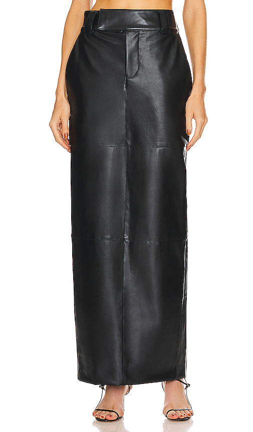 Helsa Waterbased Faux Leather Midi Skirt in Black. Size M. Also in XXS.