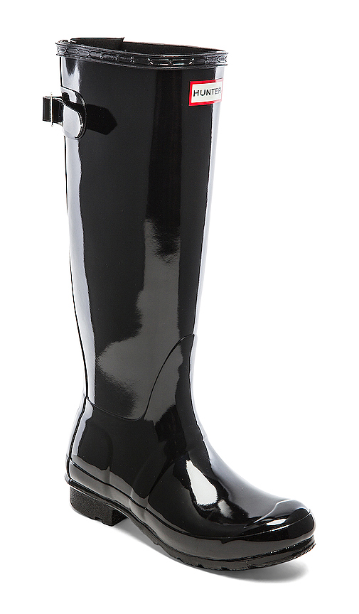 Hunter Original Back Adjustable Gloss Rain Boots in Black