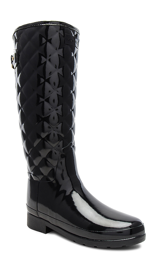 Hunter Refined Gloss Quilt Tall Boots in Black