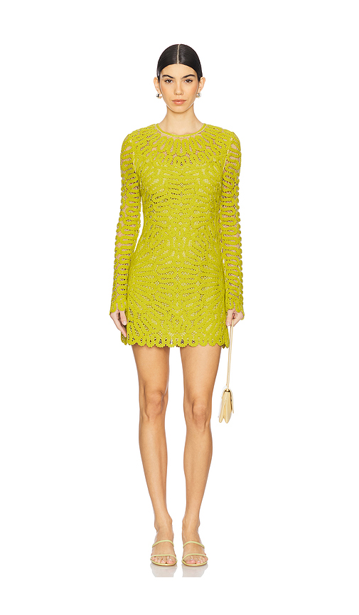 SIMKHAI Mccall Long Sleeve Mini Dress in Lemon,Green. Size 2. Also in 4, 6, 8.