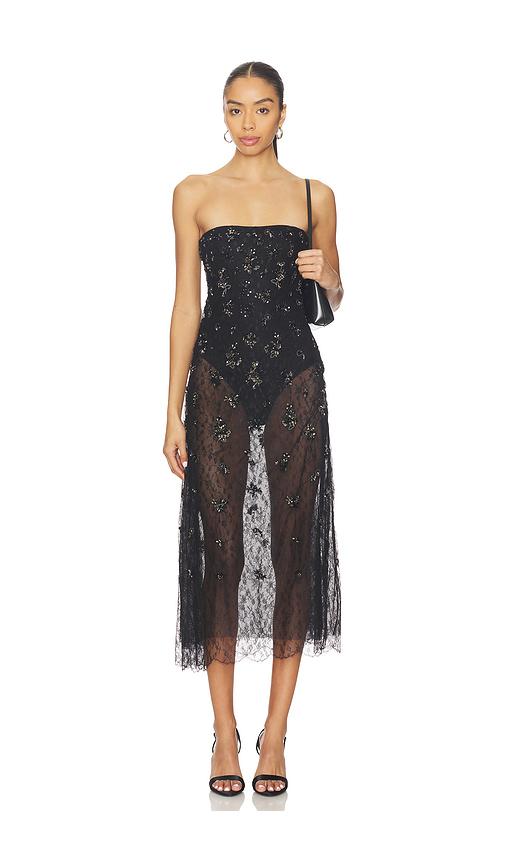 SIMKHAI Carmela Midi Dress in Black. Size 0. Also in 6, 8, 10.