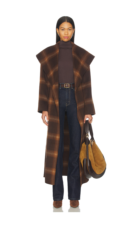 SIMKHAI Mulholland Plaid Robe Coat in Brown. Size S. Also in XS.