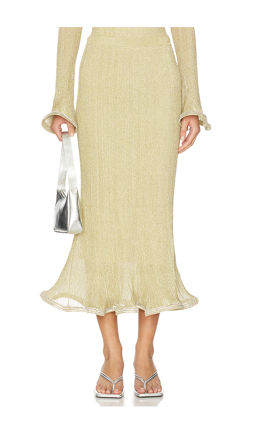 SIMKHAI Brighton Midi Skirt in Metallic Gold. Size XL. Also in S, XS.