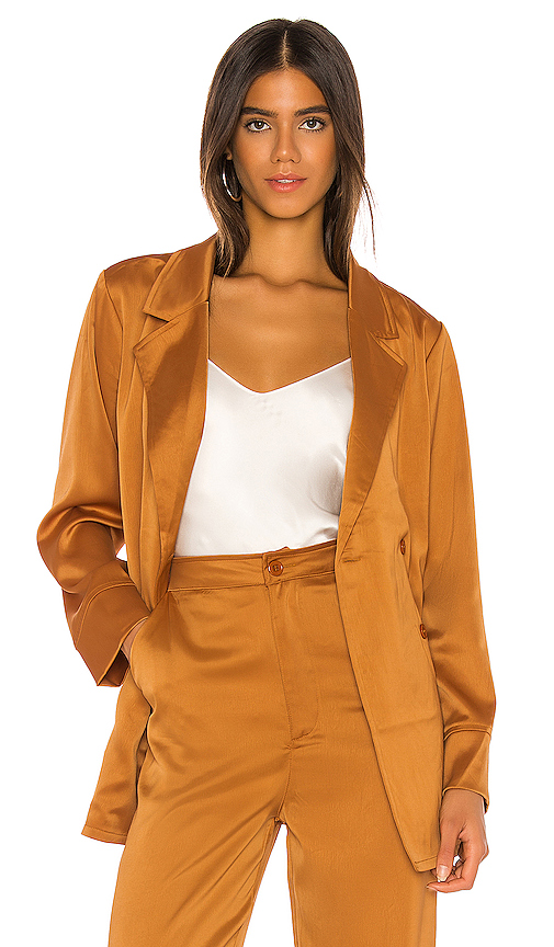 Click to view more detailed imagery on our partner's website Kendall + Kylie Charlie Satin Blazer In Burnt Orange. In Butterscotch