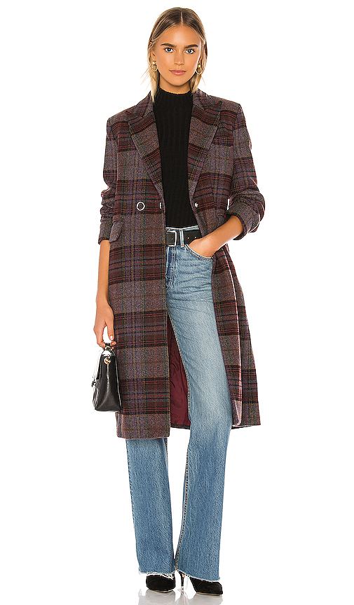 Click to view more detailed imagery on our partner's website Kendall + Kylie Plaid Overcoat In Purple.