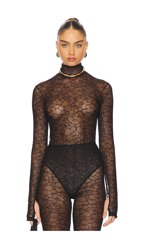 Kiki de Montparnasse Crystalline Turtleneck Bodysuit in Black. Size S. Also in XS.