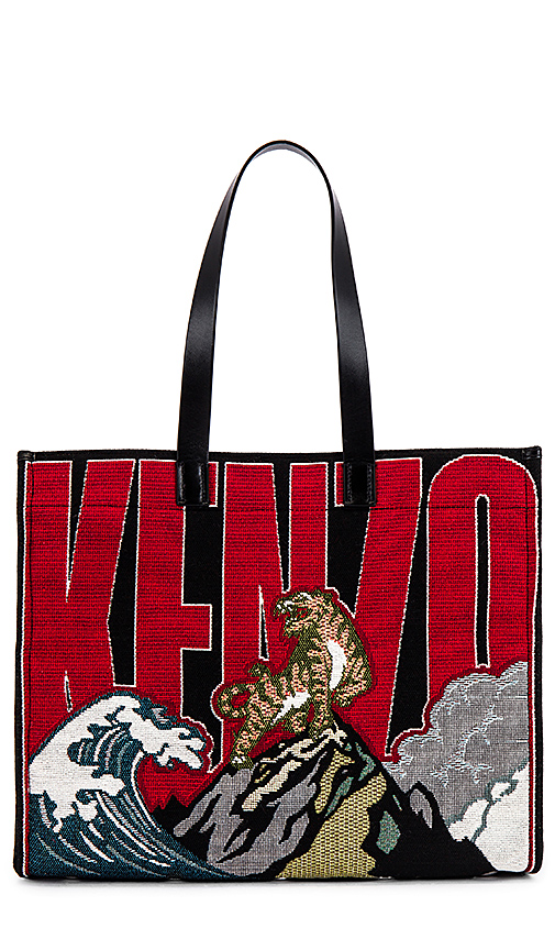 KENZO KENZO PLACED TIGER JACQUARD TOTE IN BLACK,RED.,KZOR-WY34