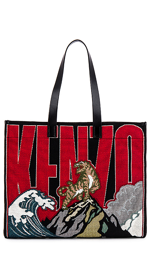 KENZO KENZO PLACED TIGER JACQUARD TOTE IN BLACK,RED.,KZOR-WY34