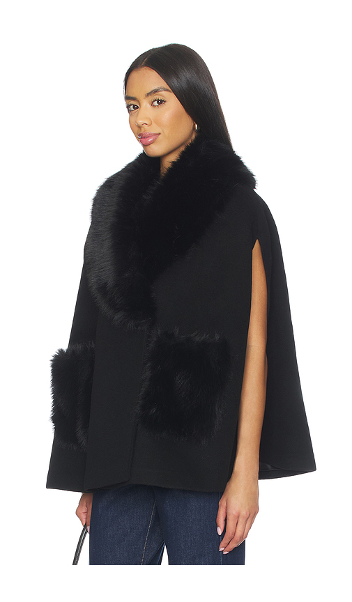 L’AGENCE Chana Faux Fur Cape in Black. Size S/M. Also in L/XL, XXS/XS.