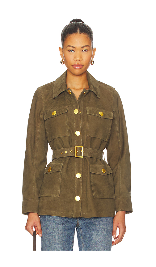 L’AGENCE Ishani Belted Jacket in Olive. Size 0. Also in 4, 8.
