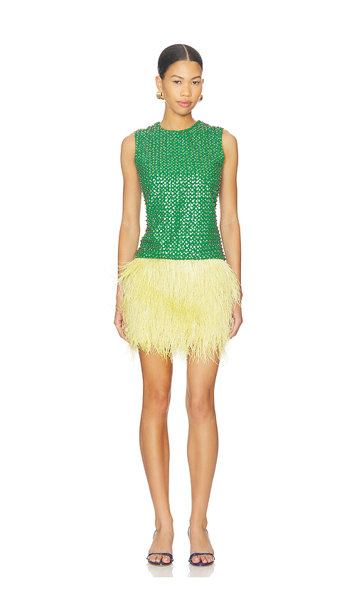 LA FUORI Emerald Crystal Embroidered Dress in Green. Size XL. Also in L, M, S, XS.