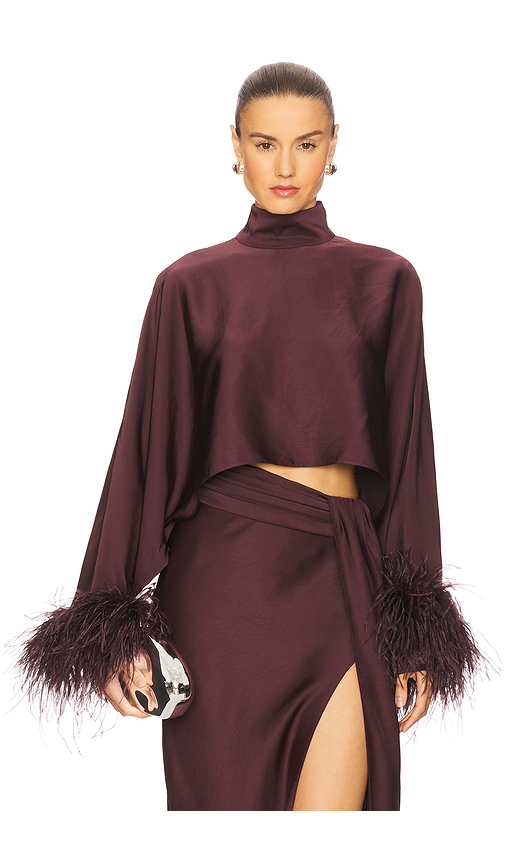 Lightweight Satin Caftan Top With Feathers in . Size S. Also in XS, M, L - Lapointe - Modalova