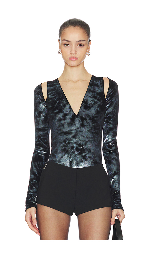 Lapointe Velour V Neck Bodysuit in Blue. Size L. Also in S, M.