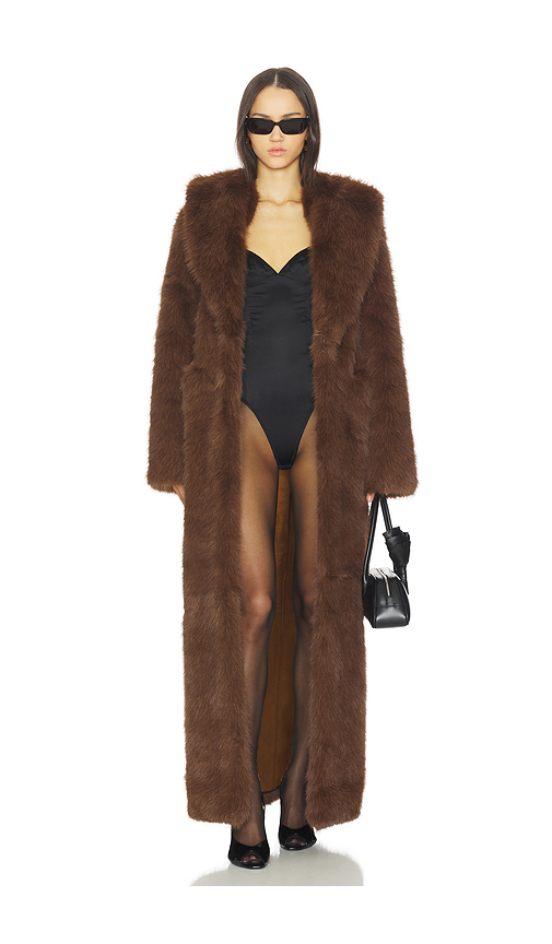 Lovers and Friends Vincent Faux Fur Coat in Brown. Size XS. Also in XXS, S, M, L, XL.