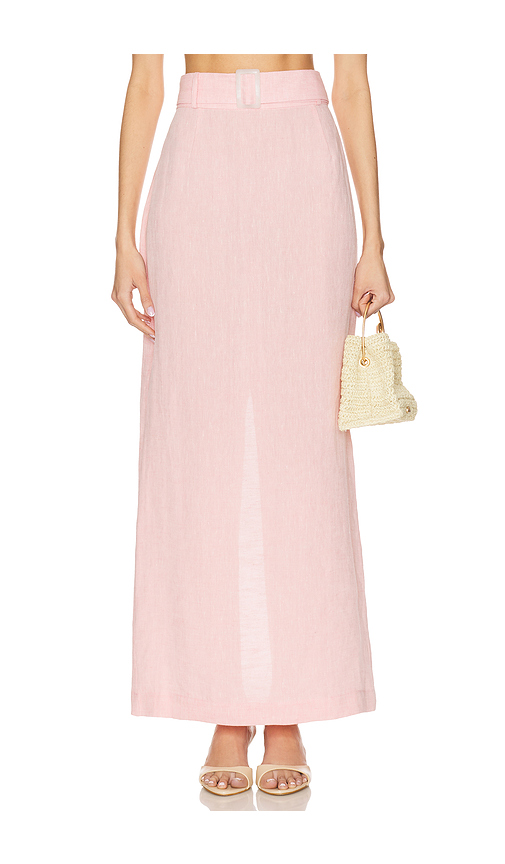 MATTHEW BRUCH Belted Maxi Pencil Skirt in Blush. Size 4. Also in 6, 8.