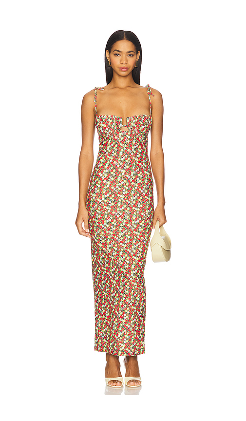 Montce Petal Long Slip Dress in Red,Yellow. Size L. Also in S, XL.