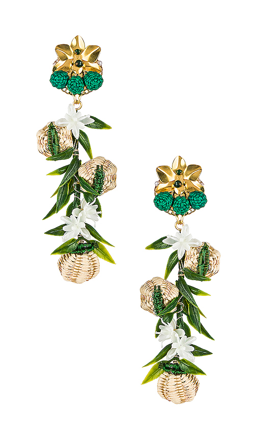 Click to view more detailed imagery on our partner's website Mercedes Salazar Woven Flower Earrings In Metallic Gold. In Multi