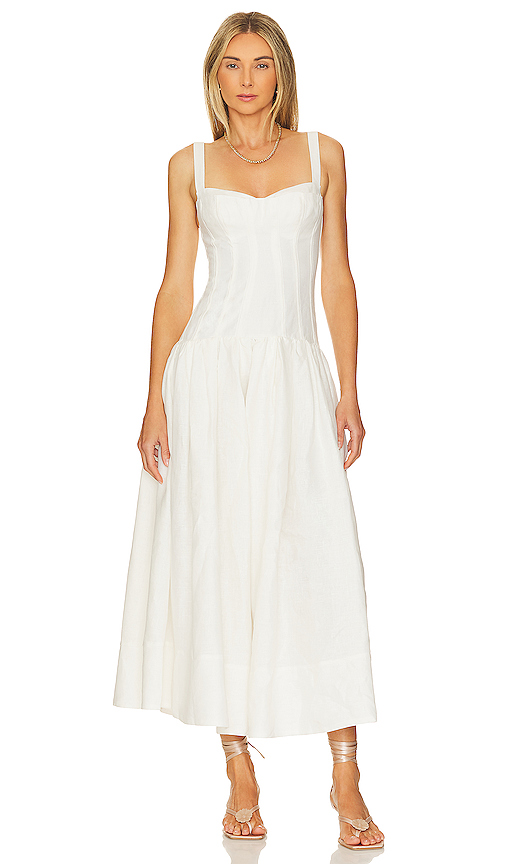 NICHOLAS Makenna Drop Waist Corset Midi Dress in Cream. Size 8. Also in 10, 2, 4.