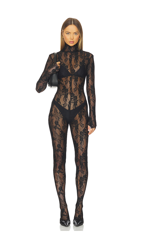 Norma Kamali Long Sleeve Slim Fit Turtleneck Catsuit in Black. Size M. Also in S, XXS.