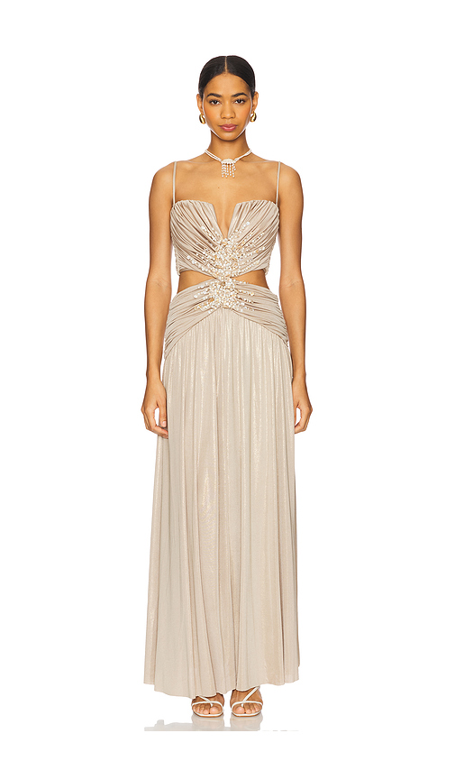 PatBO Dune Corset Long Dress in Beige. Size 2. Also in 0.