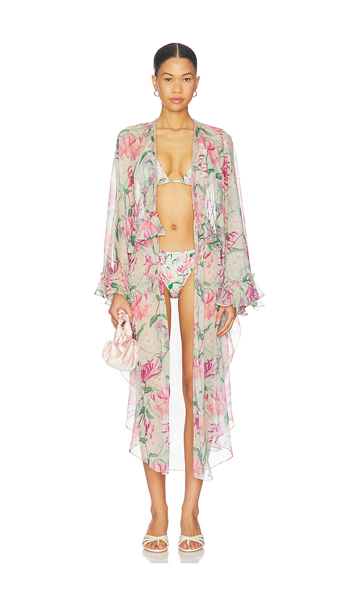 PatBO Honey Flower Long Robe Cover Up in Green. Size L. Also in XS.