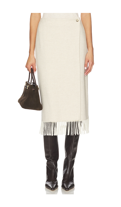 Polo Ralph Lauren Fringe Herringbone Wrap Skirt in Cream. Size 18. Also in 12, 14.