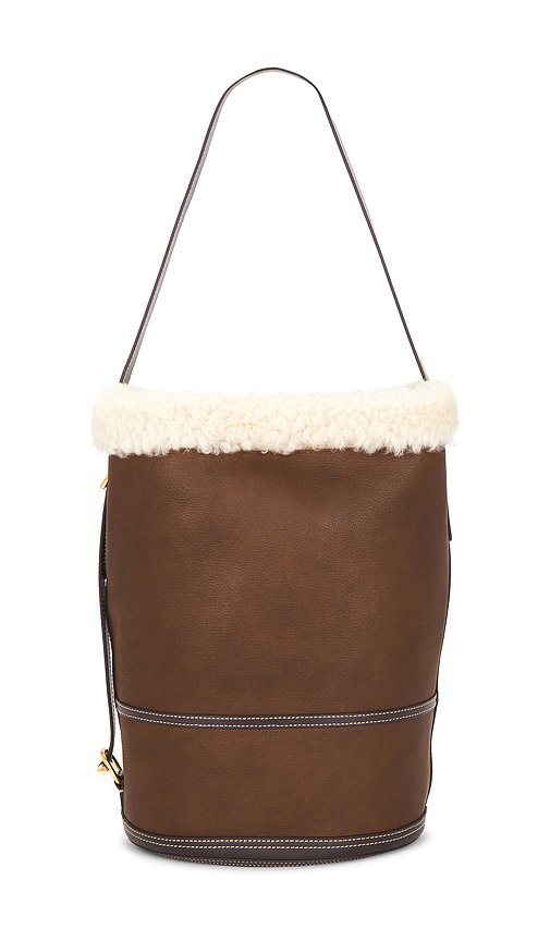 Polo Ralph Lauren Shearling & Tumbled Leather Sling Bucket Bag Medium in Brown.