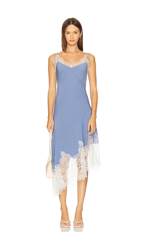 Prabal Gurung Bias Flare Hem Midi Dress in Blue. Size 2. Also in 0, 4, 6, 8.