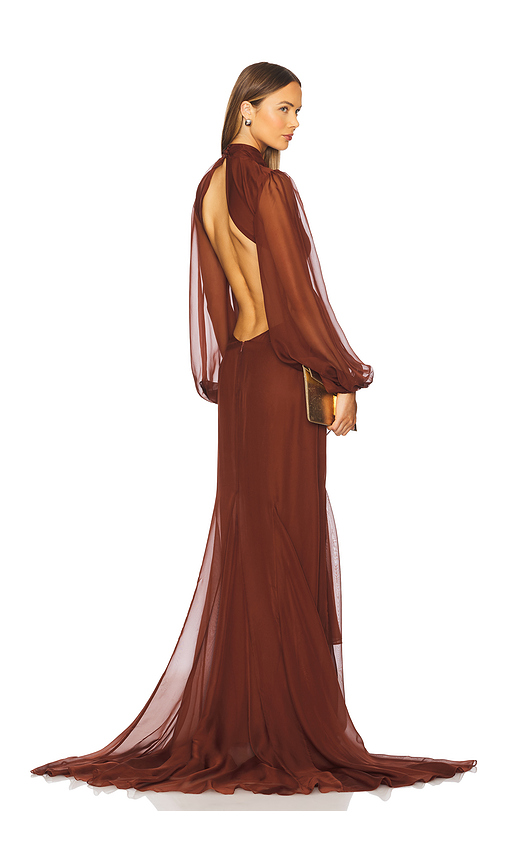 retrofete Rosalinda Chiffon Dress in Brown. Size XL. Also in S, XS.