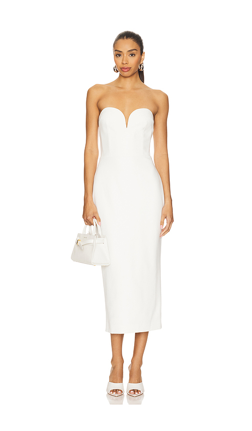 SANS FAFF Evening Midi Dress in White. Size L. Also in M, S.