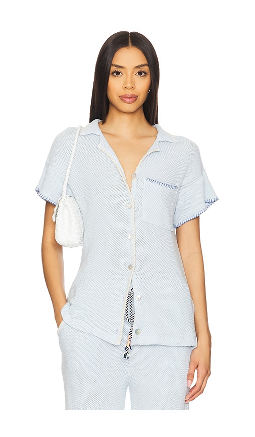SUNDRY Mesh Camp Shirt in Baby Blue. Size L. Also in M, S, XS.