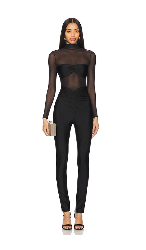SEROYA X Revolve Brietta Bandeau Mesh Catsuit in Black. Size L. Also in S.