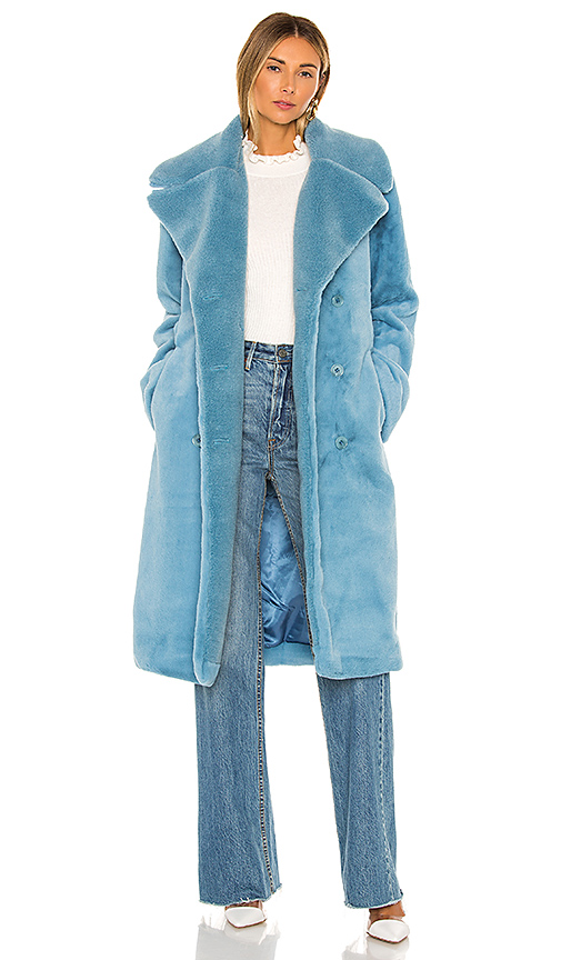Click to view more detailed imagery on our partner's website Stine Goya Happy Double-breasted Faux Fur Coat In Light Blue