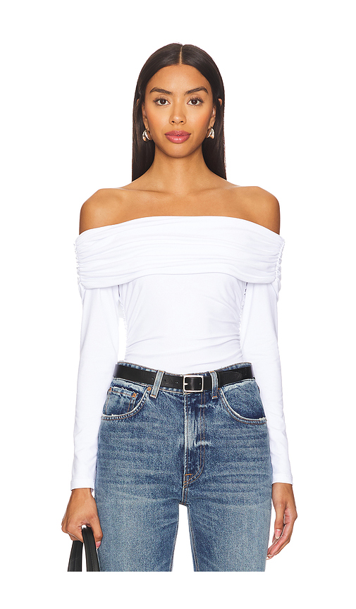 Susana Monaco Off The Shoulder Gathered Long Sleeve Top in White. Size XL. Also in S.