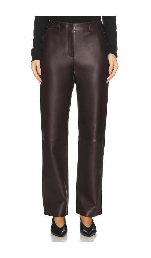 Theory Straight Classic Leather Pant in Chocolate. Size 4. Also in 8.