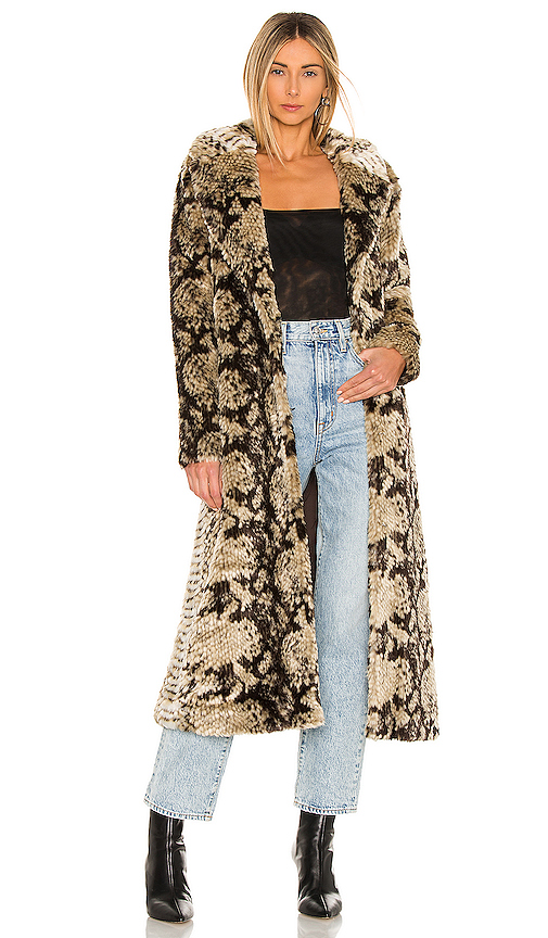 Unreal Fur Madam Grace Faux Fur Coat in Taupe. Size M. Also in L.