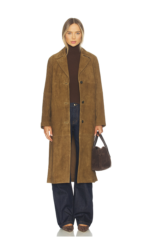 Vince Suede Leather Long Coat in Brown. Size XS. Also in S, M, L.