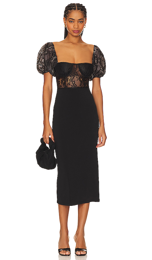 WeWoreWhat Underwire Corset Midi Lace Dress in Black. Size 0. Also in 2.