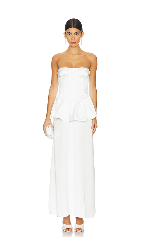 WeWoreWhat Corset Peplum Maxi Dress in White. Size 10. Also in 6, 8.