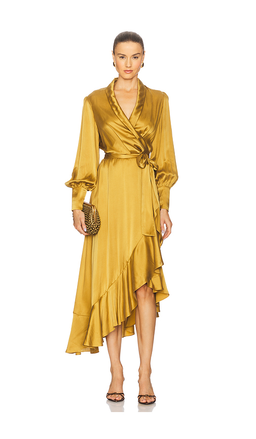Zimmermann Silk Wrap Midi Dress in Yellow. Size 1/S. Also in 0/XS.