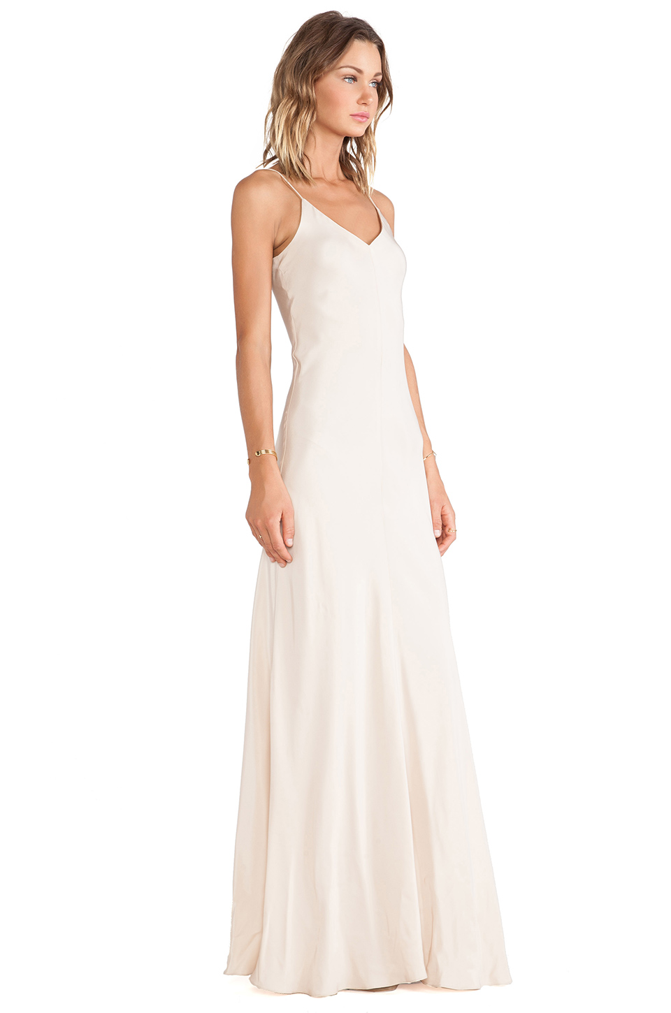 Amanda Uprichard Deep V Back Bias Maxi Dress in Desert