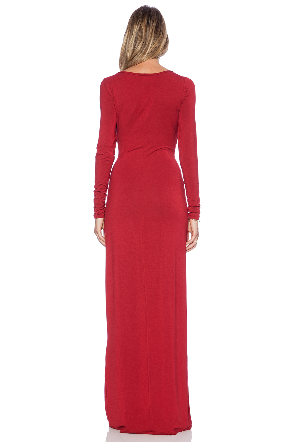 Bobi Rayon Rayon Jersey Long Sleeve Maxi Dress in Deep Red