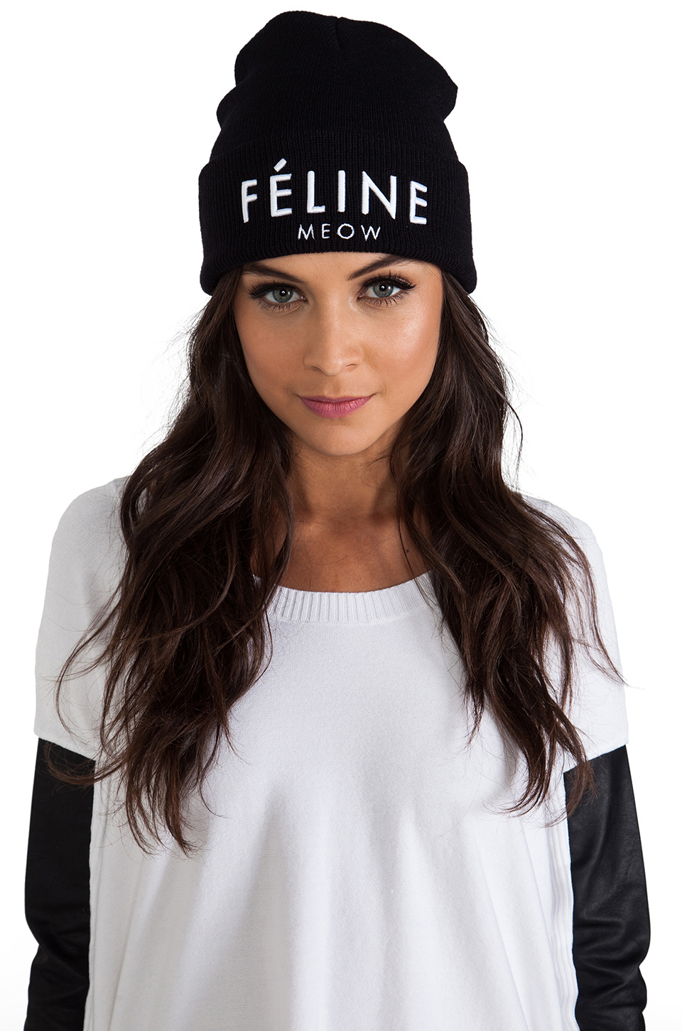 Brian Lichtenberg Feline Meow Unisex Beanie in Black/White