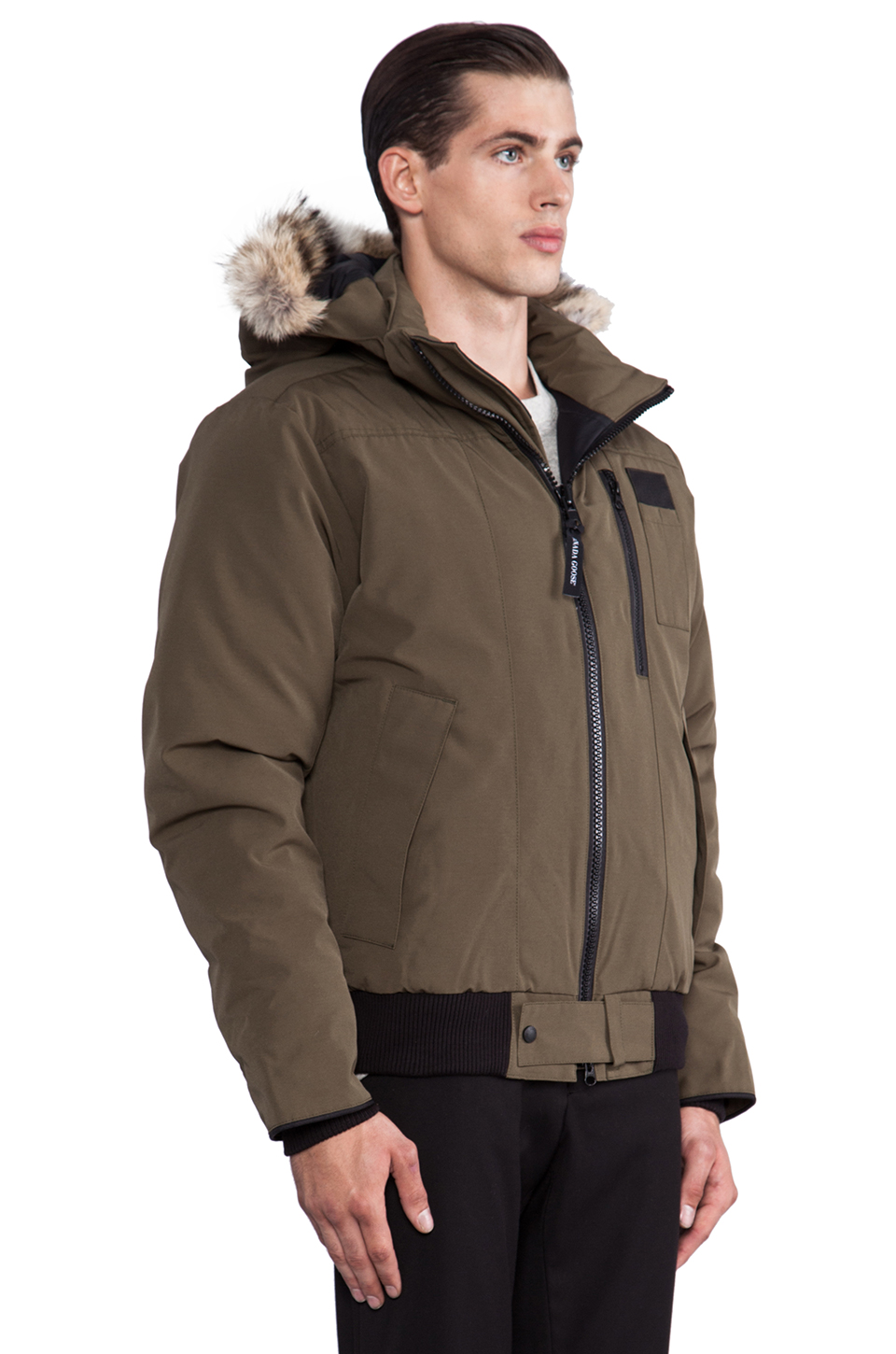 Canada Goose Borden Bomber with Coyote Fur Collar in Military Green ...