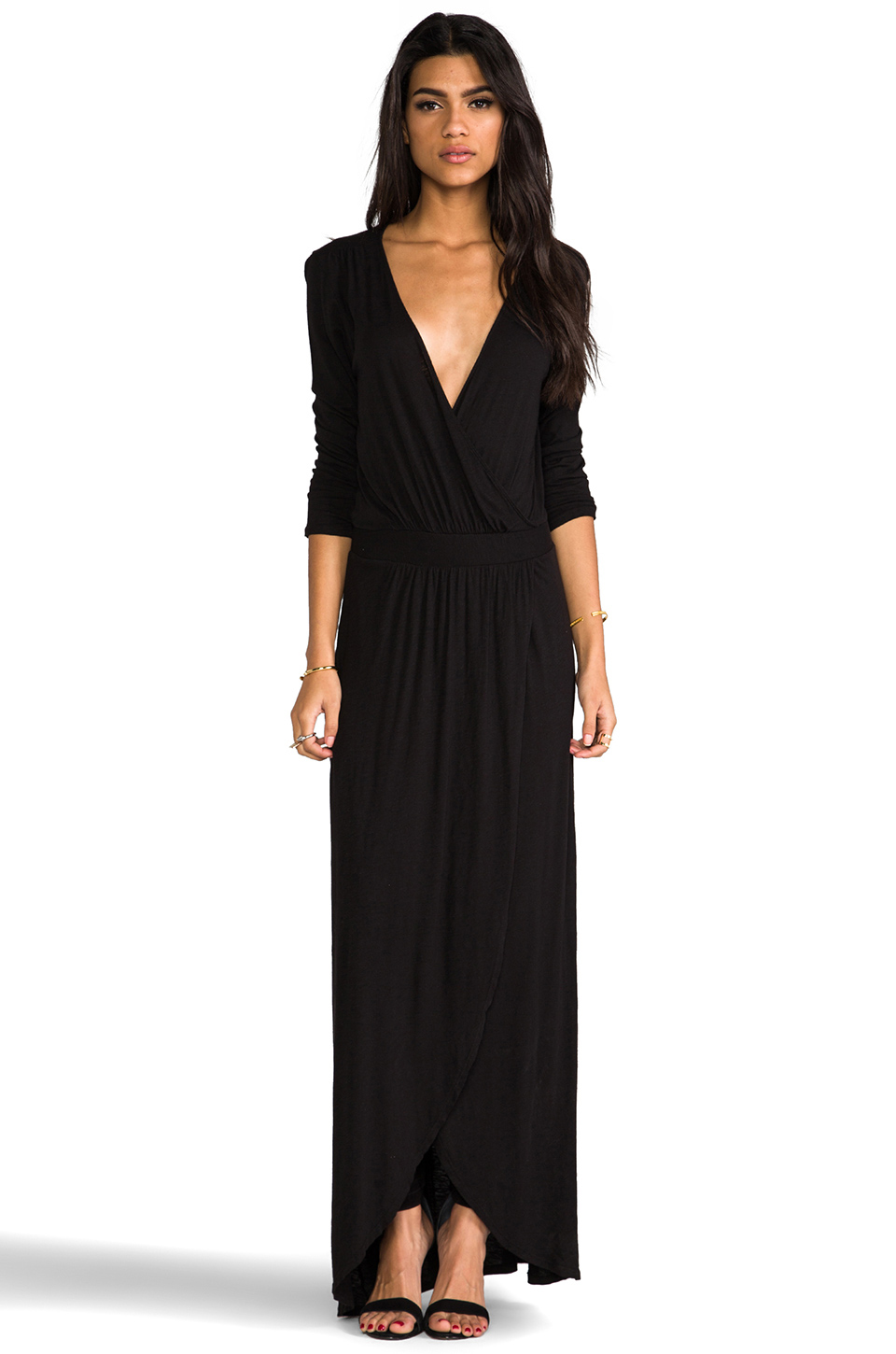 LA Made 34 Sleeve Surplus Jersey Maxi Dress in black