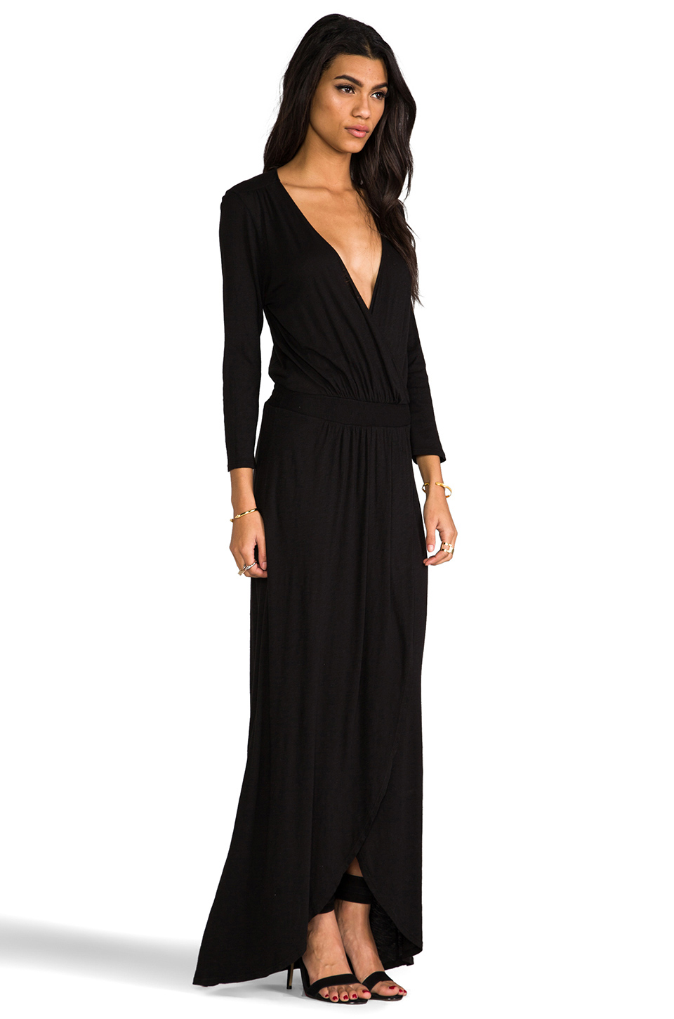 LA Made 34 Sleeve Surplus Jersey Maxi Dress in black