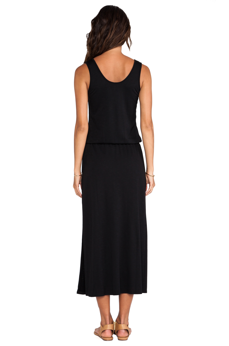 Lanston Split V Ankle Length Maxi Dress in Black