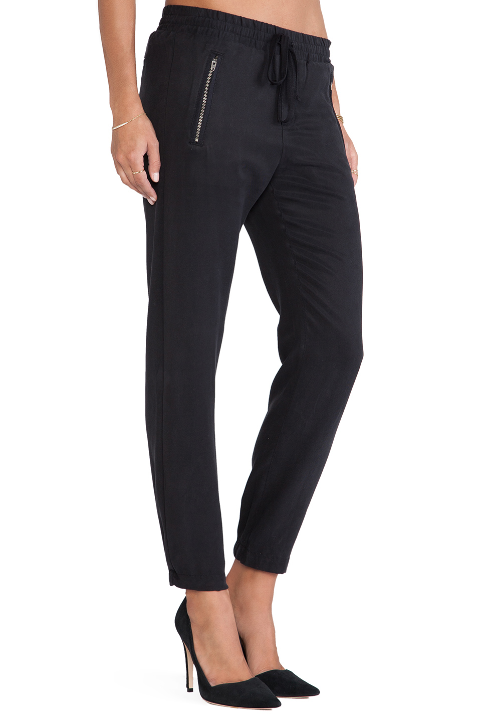 Michael Stars Drawstring Pull-on Pant with Zippers in Black